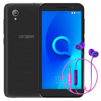 Smartfon ALCATEL 1 (2019) 1/16GB Czarny + Słuchawki TCL SOCL300 Purpurowe
